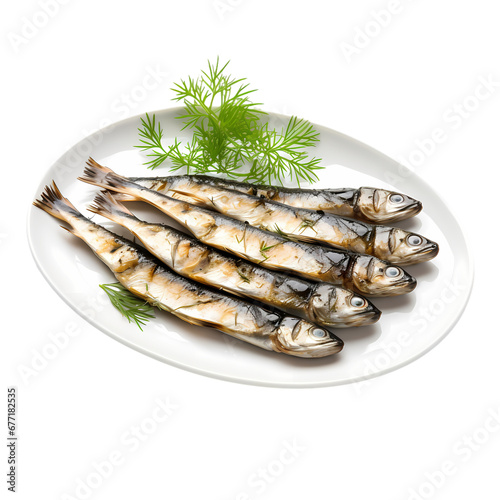 Grilled sardines on transparent background