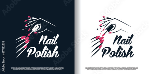Nail logo design template with creative abstract style Premium Vector