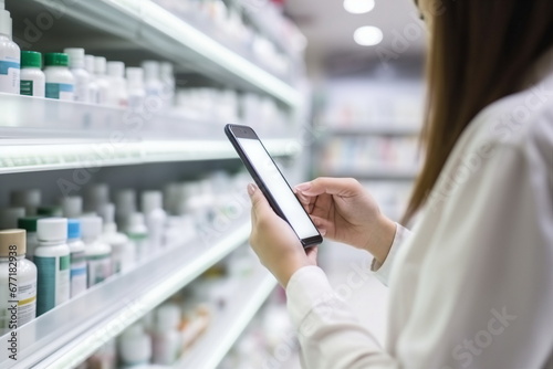 pharmacist hand hold digital tablet in pharmacy