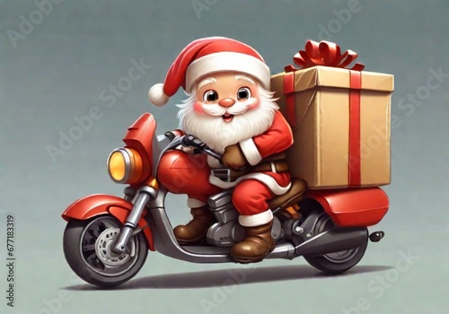 Santa Claus on a motorbike carrying gifts, Gnerative AI