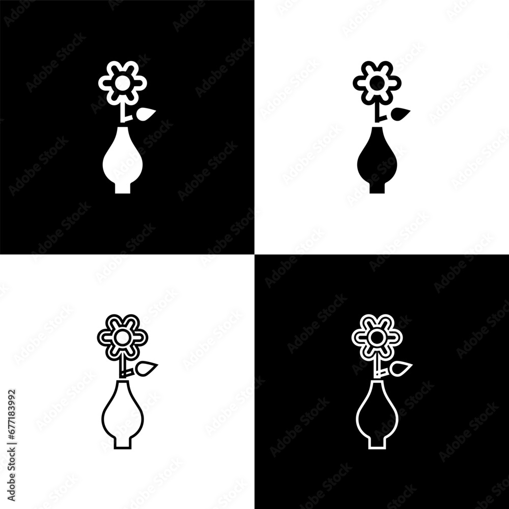 Set Flower in vase icon isolated on black and white background. Vector Set Flower in vase icon isolated on black and white background. Vector