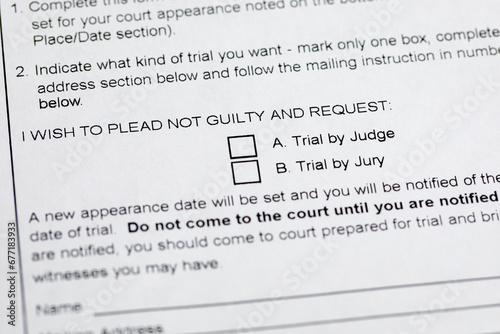 Fotografi Traffic ticket with not guilty plea form