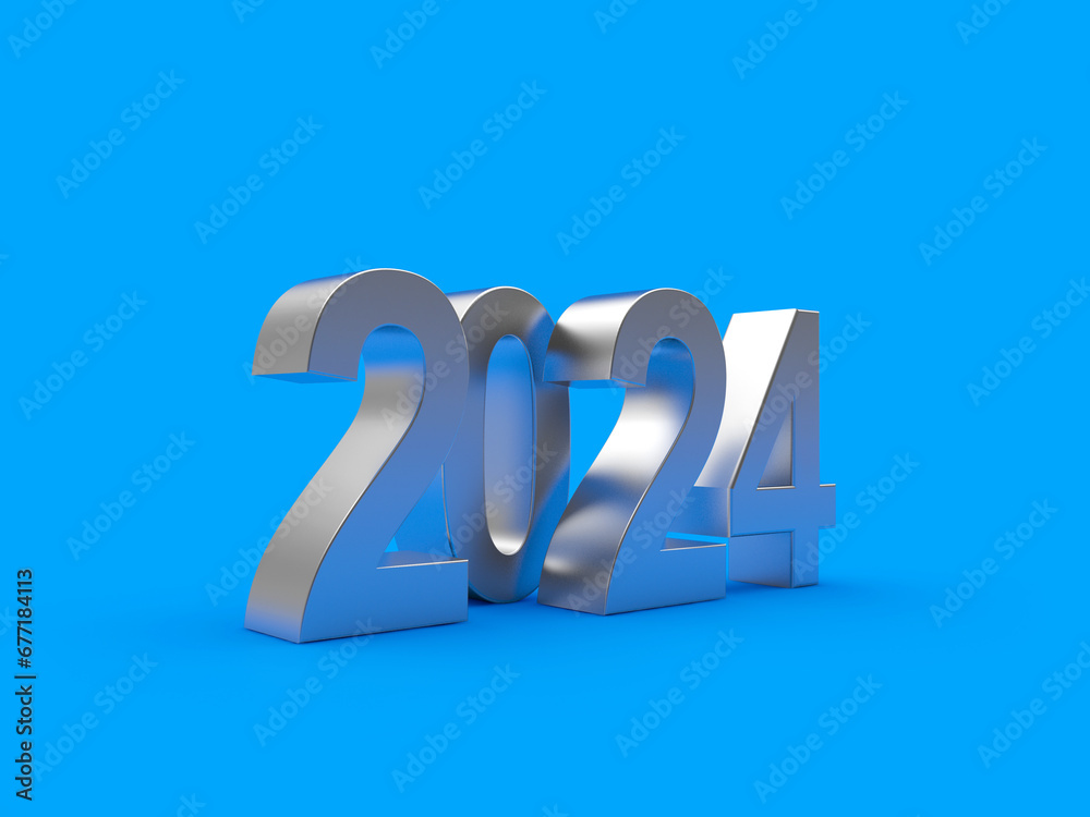 Number 2024 made of silver or metal on a blue background. 3D illustration Number 2024 made of silver or metal on a blue background. 3D illustration