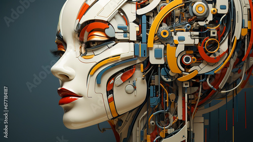  A visual representation of the synergy between humanity and technology, depicted through a hyper-realistic portrait of a female figure with a mechanical interior. 