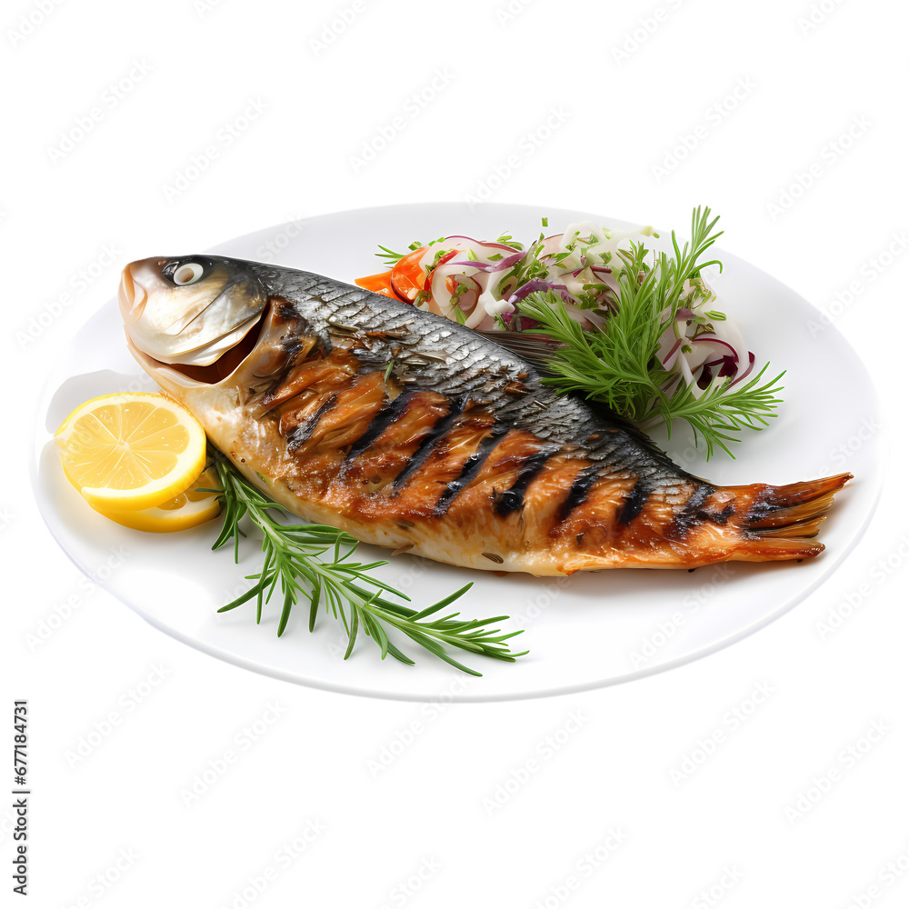 Grilled fish on transparent background