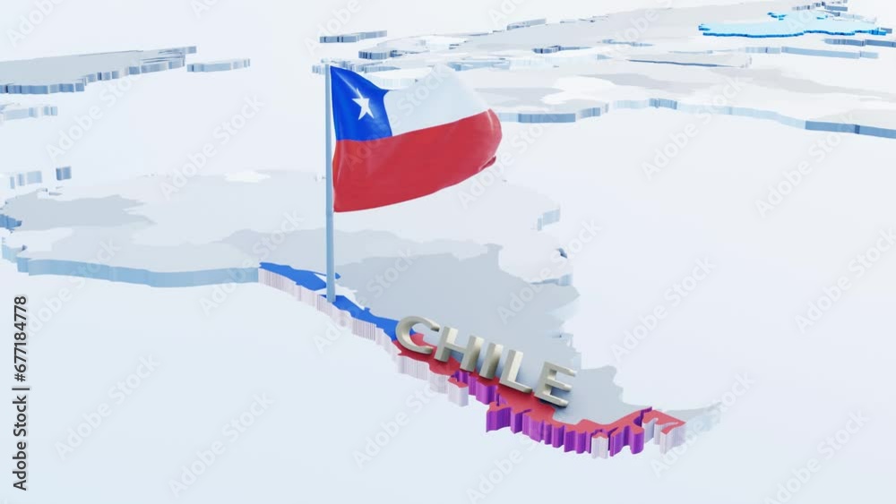 3d abination of Chile flag on 3d map with flag of argentina