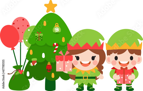 Fototapeta Naklejka Na Ścianę i Meble -  Elf clipart, Merry Christmas and happy new year