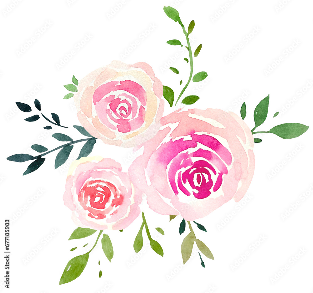 Beautiful bouquet with pink roses, watercolor card Beautiful bouquet with pink roses, watercolor card