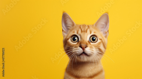 A cute orange kitten on yellow background. Generative AI.