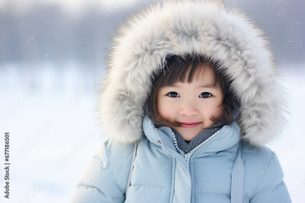 Happy girl in warm clothes in winter outdoors, close-up portrait Happy girl in warm clothes in winter outdoors, close-up portrait