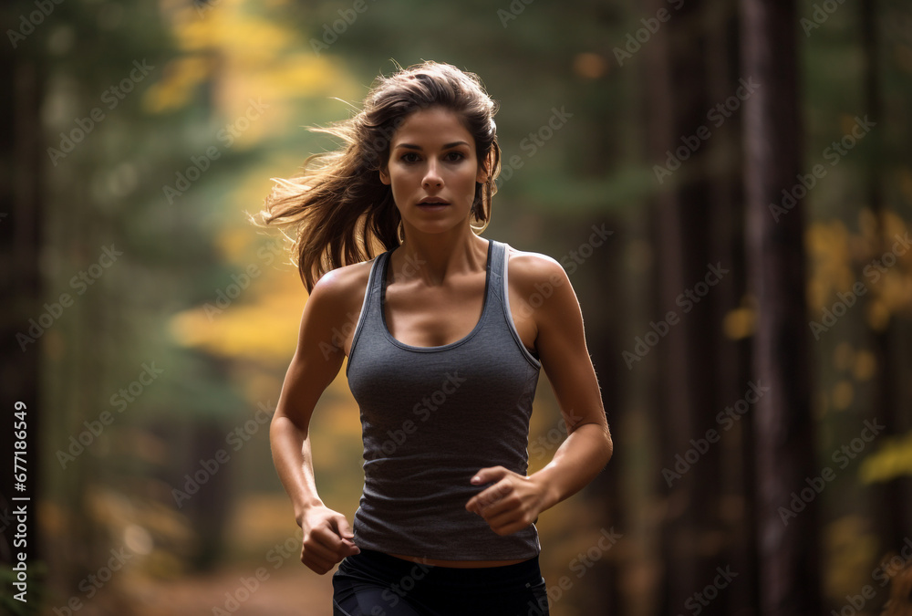 Female runner jogging at the park. Running woman training outdoors. Exercising on forest path. Healthy, fitness, wellness lifestyle. Sport, cardio, workout concept. Female runner jogging at the park. Running woman training outdoors. Exercising on forest path. Healthy, fitness, wellness lifestyle. Sport, cardio, workout concept.