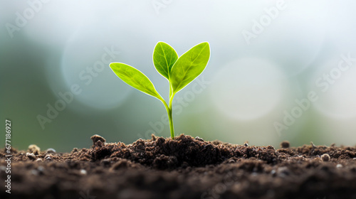 Green plant seedling illustrating concept of new life and environmental conservation. © Kosal