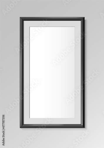 Fototapeta Naklejka Na Ścianę i Meble -  Realistic vertical frames Black color. For an image with an aspect ratio of 2 to 1 Posters on wall Mock-up. Frames Design Template for Mockup. Vector illustration