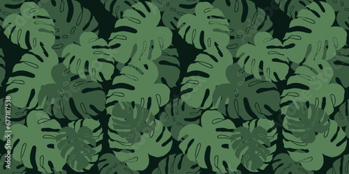 Tropical seamless pattern with exotic palm leaves. Vector illustration.