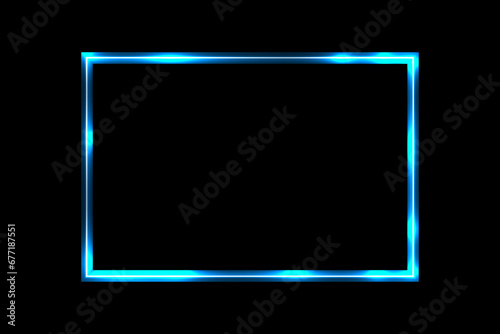 Neon Blue Glowing Frame Isolated On Black Background. Vector Illustration