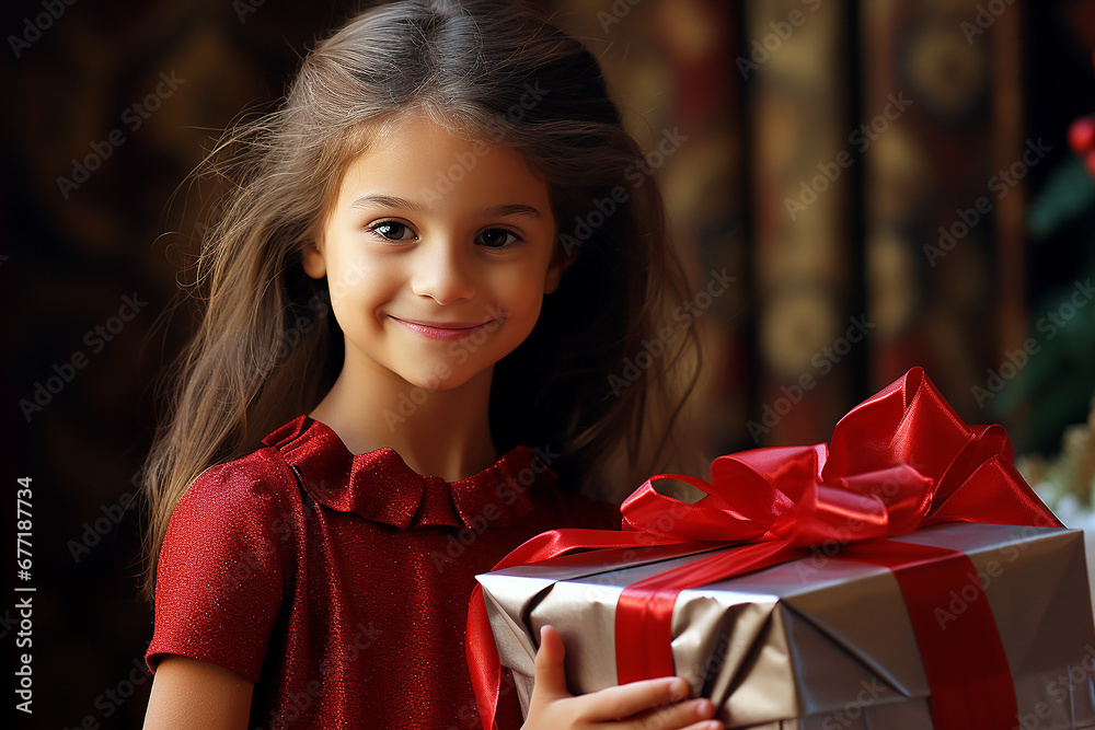 Little cute girl with a gift in her hands at christmas Little cute girl with a gift in her hands at christmas