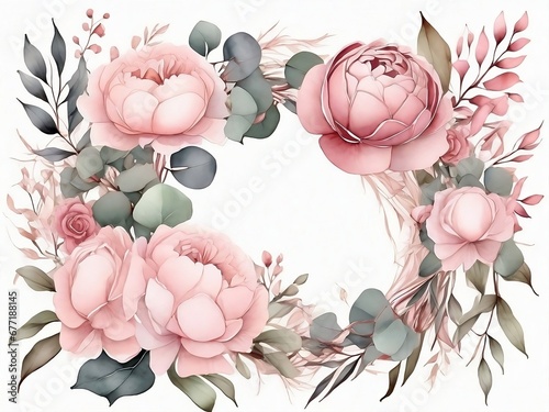 Watercolor floral illustration. Bouquet of pink flowers. Generative Al