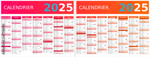 Calendrier 2025 14 mois au format 320 x 420 mm recto verso entièrement modifiable via calques et texte sans serif