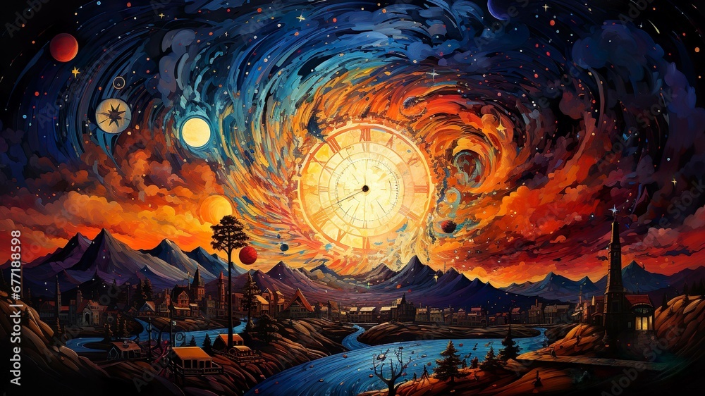 Fototapeta premium Dreamscape in Canvas - Hier erscheinen die Träume und Ziele der jungen Person als gemalte Bilder oder Symbole, eine kreative Interpretation ihrer Zukunft.