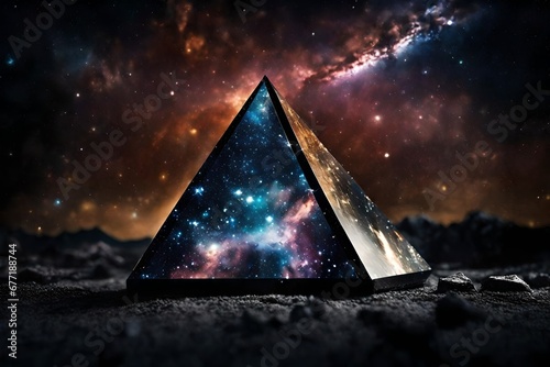 celestial tri dimentional pyramid portal from outer space , nebulas and starry sky