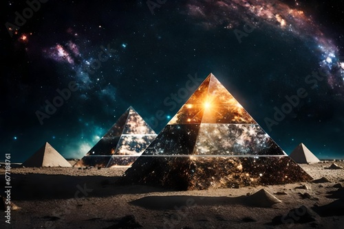 celestial tri dimentional pyramid portal from outer space , nebulas and starry sky
