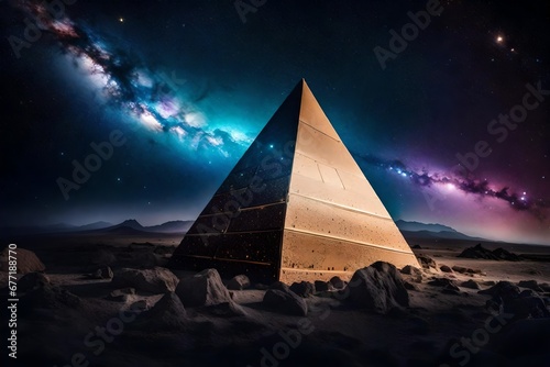 celestial tri dimentional pyramid portal from outer space , nebulas and starry sky