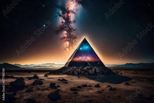 celestial tri dimentional pyramid portal from outer space   nebulas and starry sky