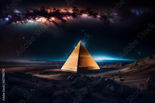 celestial tri dimentional pyramid portal from outer space   nebulas and starry sky