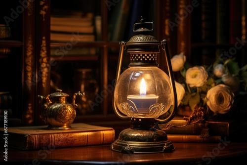 Vintage Oil Lamp in Victorian Study photo