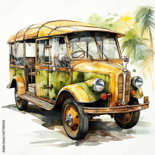 watercolor Rickshaw car clipart  Generative Ai