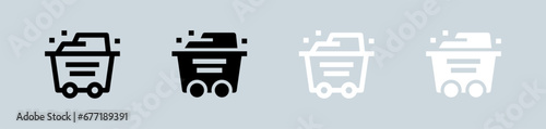 Mining cart icon set in black and white. Mine signs vector illustration.