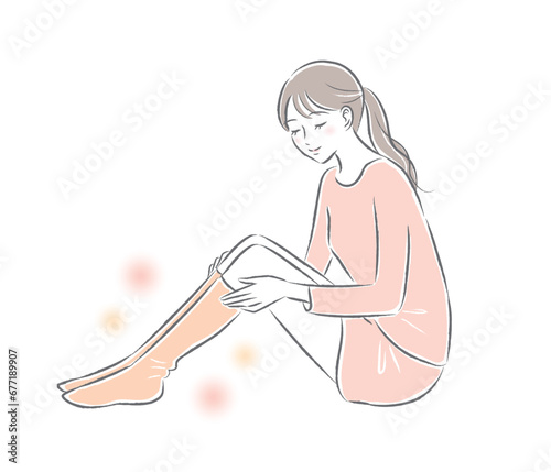 あったか靴下を履いた女性のイラスト　温活　ぽかぽか