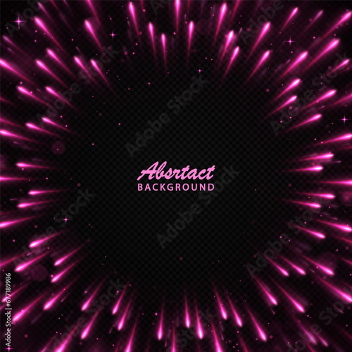 Dynamic pink lines with glow. Falling lights or neon rays. Blurred stars light in lines.