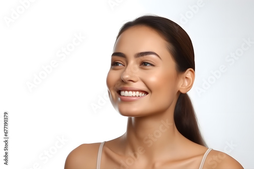 Young model smiling for skincare advertisement