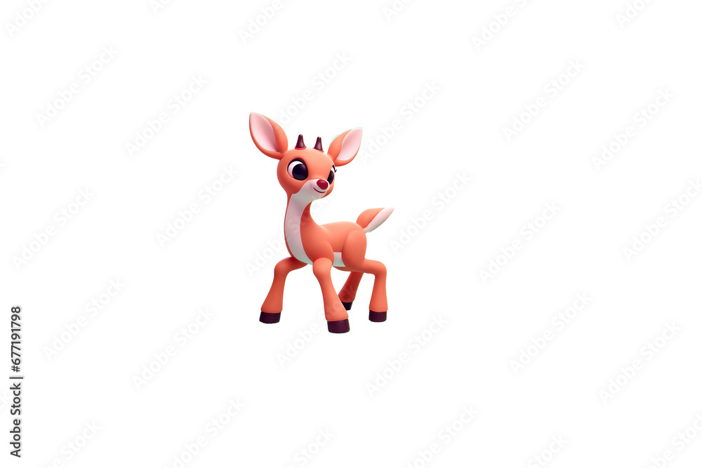 Rudolph, le petit renne au nez rouge du Père Noël, en personnage de dessin animé isolé, détouré,  sur fond transparent png - rendu 3d