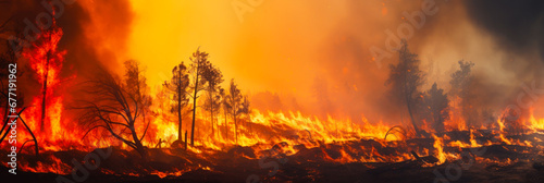 Very large Forest fire with trees on fire