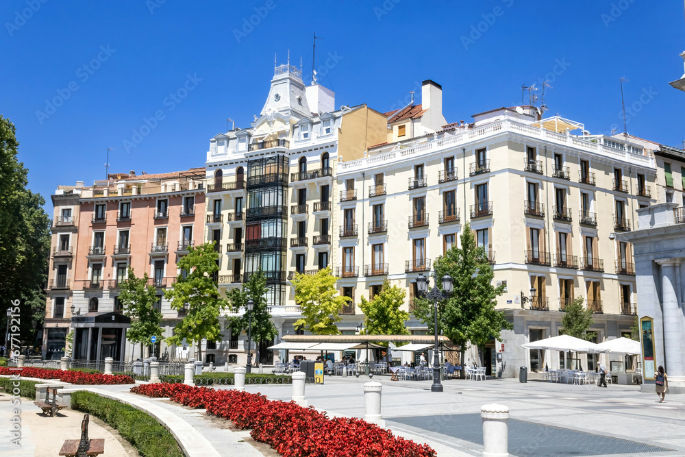 The historical architecture of Plaza de Oriente, Madrid, Spain