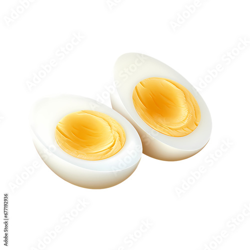 Boiled eggs cut in half on transparent background