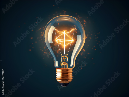 A glowing light bulb symbolises inspiration and ideas. Dark background