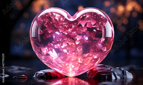 Voluminous pink crystal heart on background generated AI