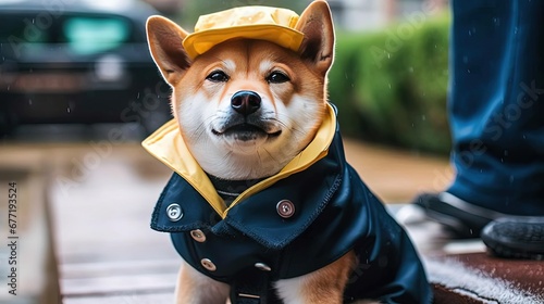 Cute little Shiba Inu puppy wearing a cute costume
