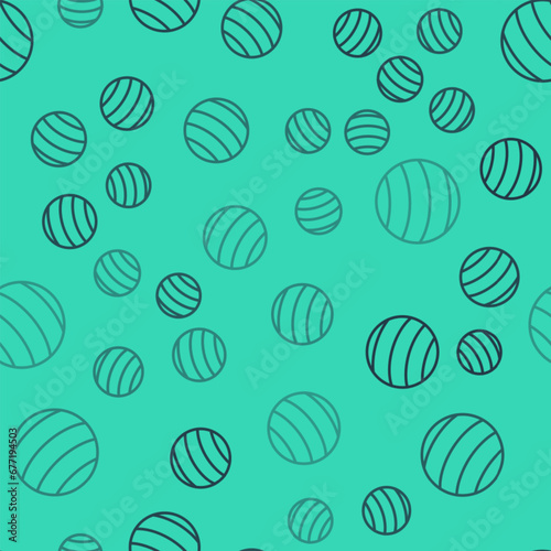 Black line Planet icon isolated seamless pattern on green background. Vector