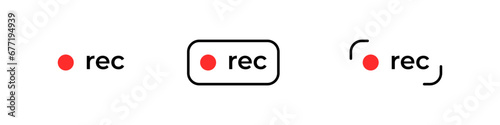 Rec button with red circle. Video camera recording icon set.