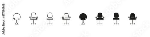 Chair vector icon set. Workplace seat chairs flat and outline icons.