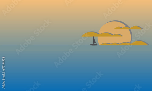 Sunset sea view background illustration