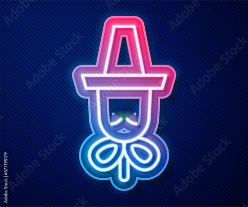 Glowing neon line Traditional korean hat icon isolated on blue background. Vector