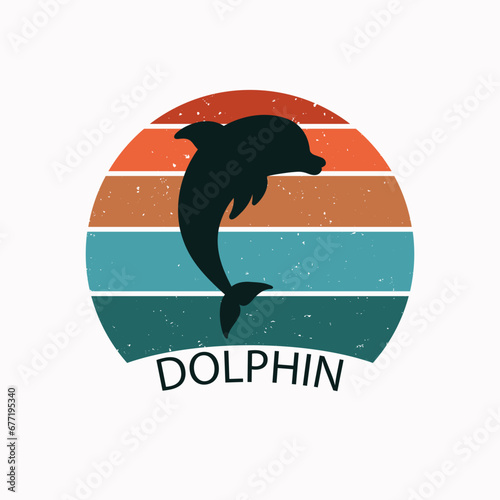 Dolphin jumps on sunset background