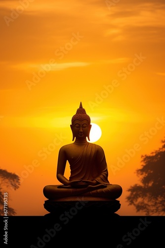 Buddha statue and sunset in the morning