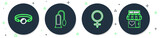 Set line Penis pump, Female gender symbol, Silicone ball gag and Sex shop building icon. Vector