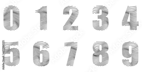 Set of numbers isolated on white. Alphabet with numbers. Vector graphic elements for design. Waves and lines photo